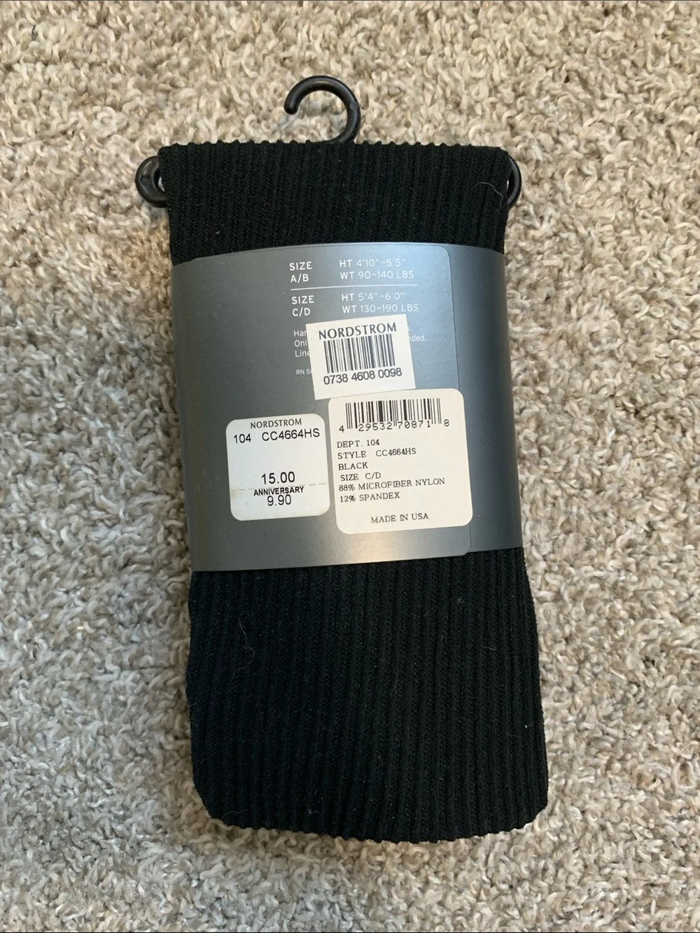 NWT Nordstrom Black Ribbed Tights